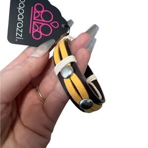 5/$25 Paparazzi Yellow and Brown Leather Bracelet